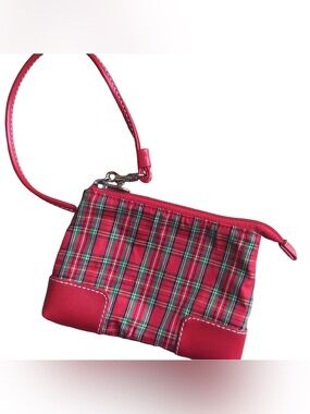 2/$30 Liz Claiborne red tartan plaid wristlet